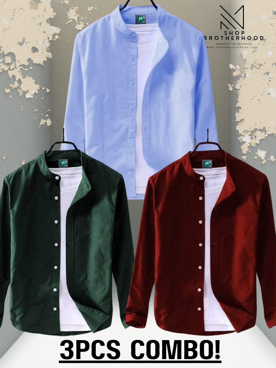 3 Pcs Casual Shirt Combo- Sky Blue, Red, Green